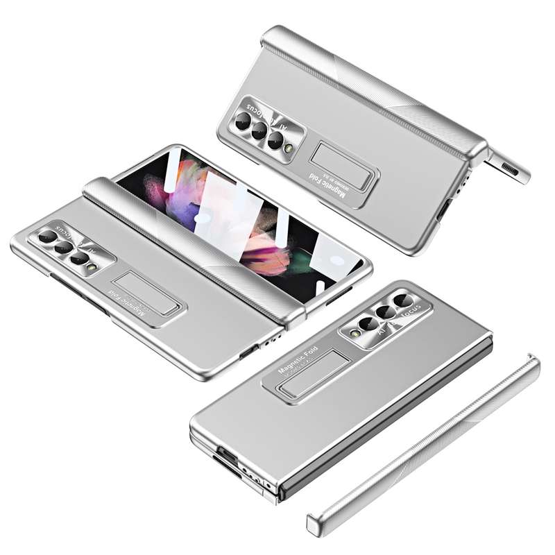 For Samsung Galaxy Z Fold3 5G Electroplating Corrugated Hinge Folding Phone Case(Champagne Gold)