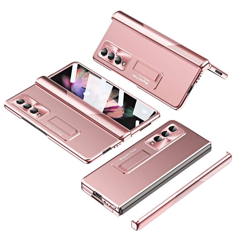 For Samsung Galaxy Z Fold4 Electroplating Corrugated Hinge Folding Phone Case(Blue)