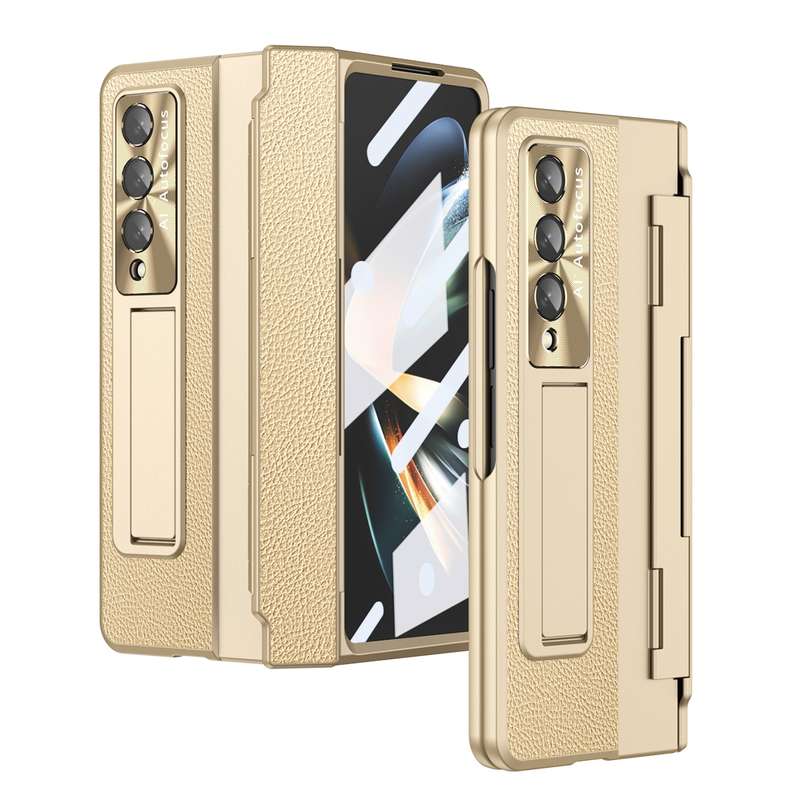 For Samsung Galaxy Z Fold4 Integrated Full Coverage Phone Case with Hinge(Gold+Pink)