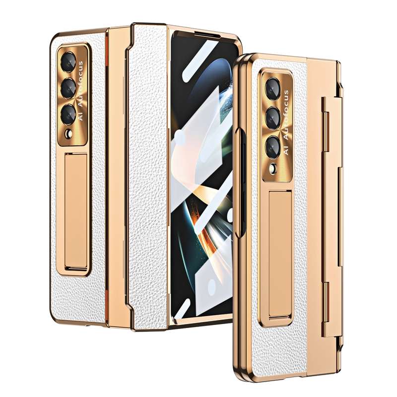 For Samsung Galaxy Z Fold4 Integrated Full Coverage Phone Case with Hinge(Gold+Pink)