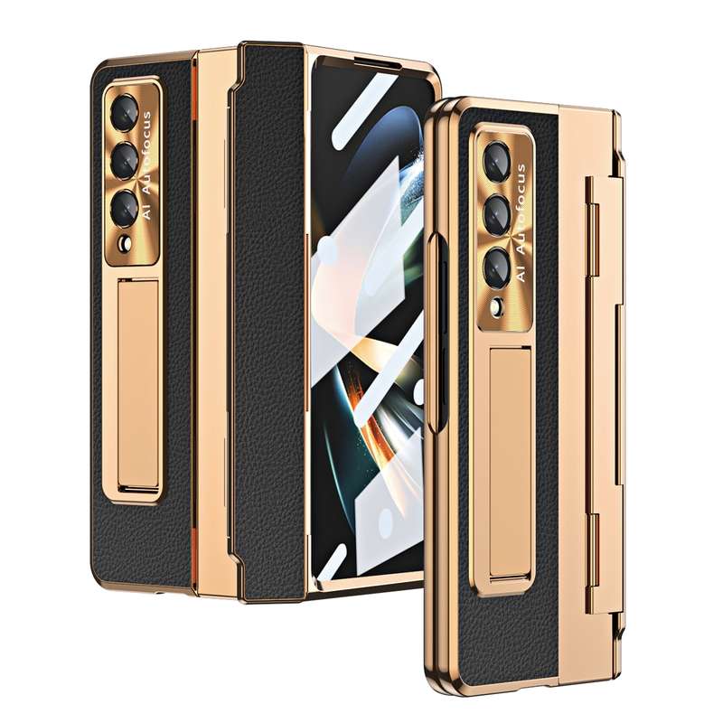 For Samsung Galaxy Z Fold4 Integrated Full Coverage Phone Case with Hinge(Gold+Pink)