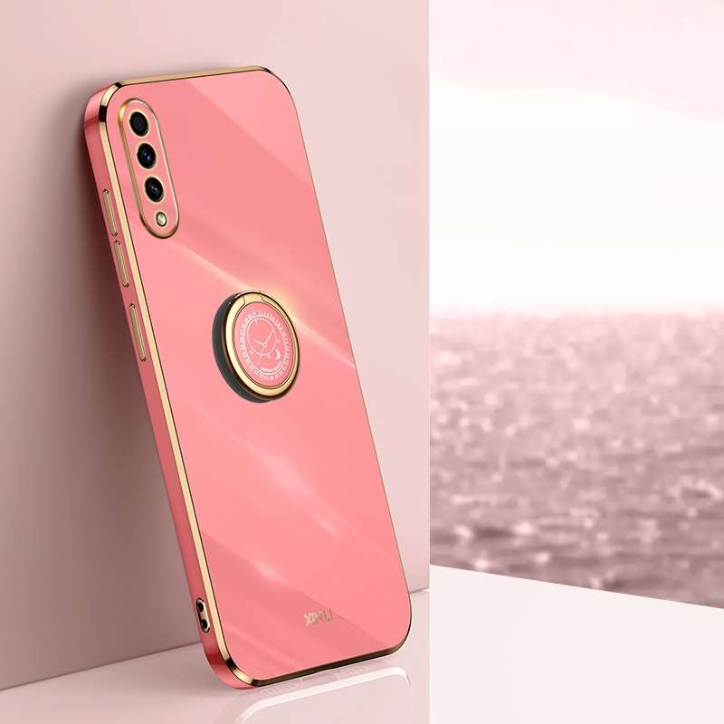 For Samsung Galaxy A50 XINLI Straight Edge 6D Electroplate TPU Phone Case with Ring Holder(Cherry Pu