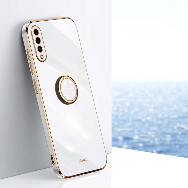 For Samsung Galaxy A50 XINLI Straight Edge 6D Electroplate TPU Phone Case with Ring Holder(Cherry Pu