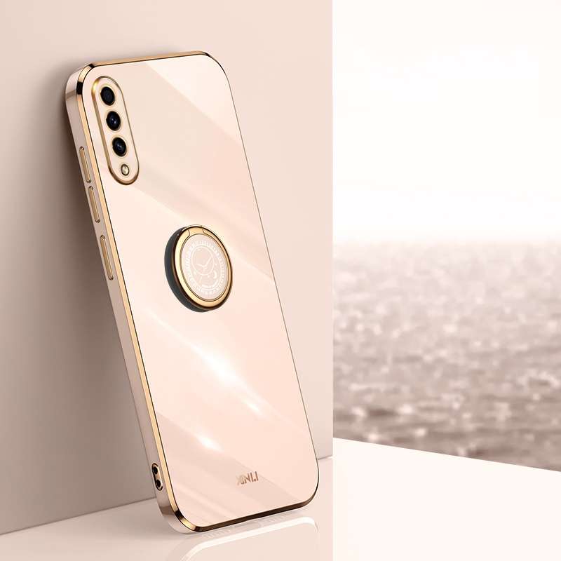 For Samsung Galaxy A50 XINLI Straight Edge 6D Electroplate TPU Phone Case with Ring Holder(Cherry Pu