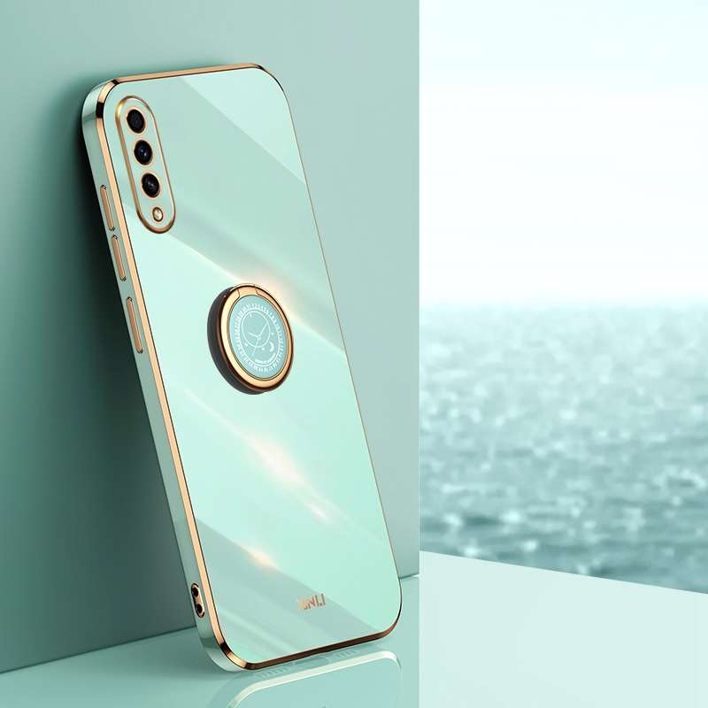 For Samsung Galaxy A50 XINLI Straight Edge 6D Electroplate TPU Phone Case with Ring Holder(Cherry Pu
