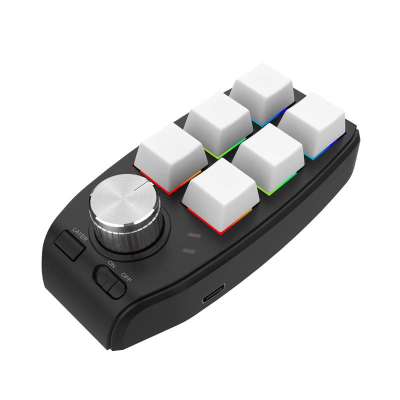 Bluetooth Wireless RGB Custom Mechanical KeyBoard 6 Keys 1 Knob Programming Gaming Keypad(Black)