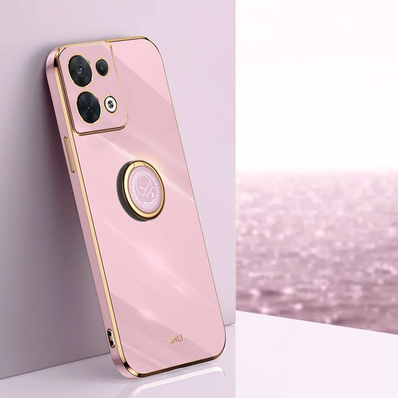 For OPPO Reno8 Pro XINLI Straight Edge 6D Electroplate TPU Phone Case with Ring Holder(Pink)