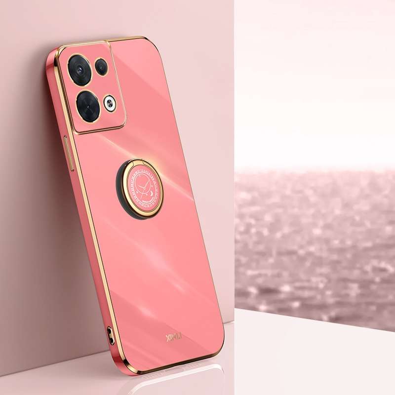 For OPPO Reno8 Pro XINLI Straight Edge 6D Electroplate TPU Phone Case with Ring Holder(Pink)