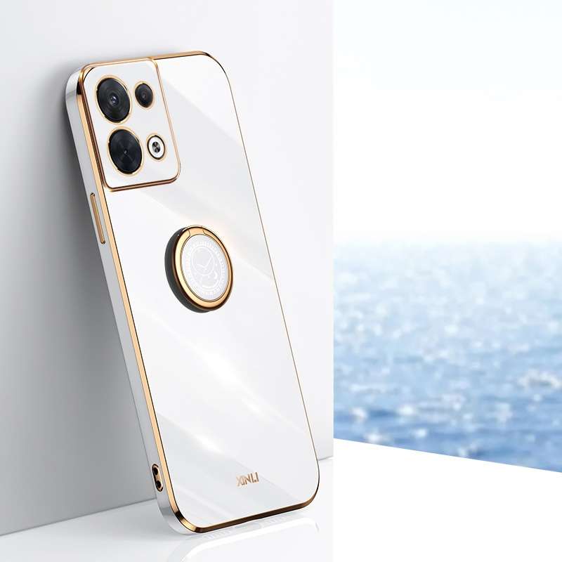 For OPPO Reno8 Pro XINLI Straight Edge 6D Electroplate TPU Phone Case with Ring Holder(Pink)