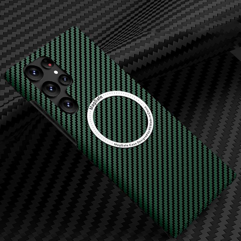 For Samsung Galaxy S23 Ultra 5G Carbon Fiber Texture MagSafe Magnetic Phone Case(Black)