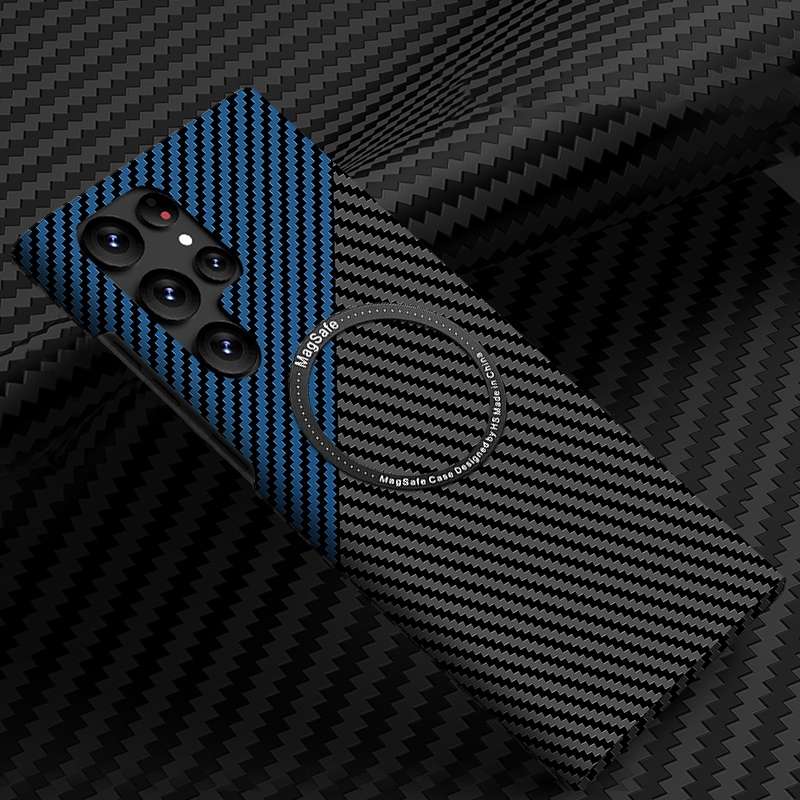 For Samsung Galaxy S23 Ultra 5G Carbon Fiber Texture MagSafe Magnetic Phone Case(Black)