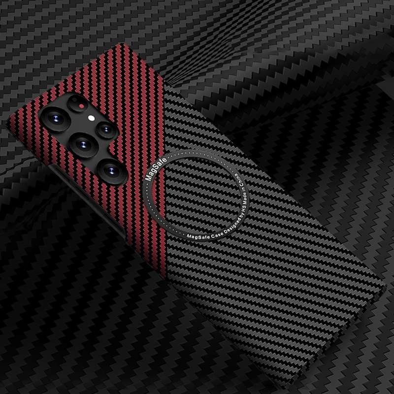 For Samsung Galaxy S23 Ultra 5G Carbon Fiber Texture MagSafe Magnetic Phone Case(Black)