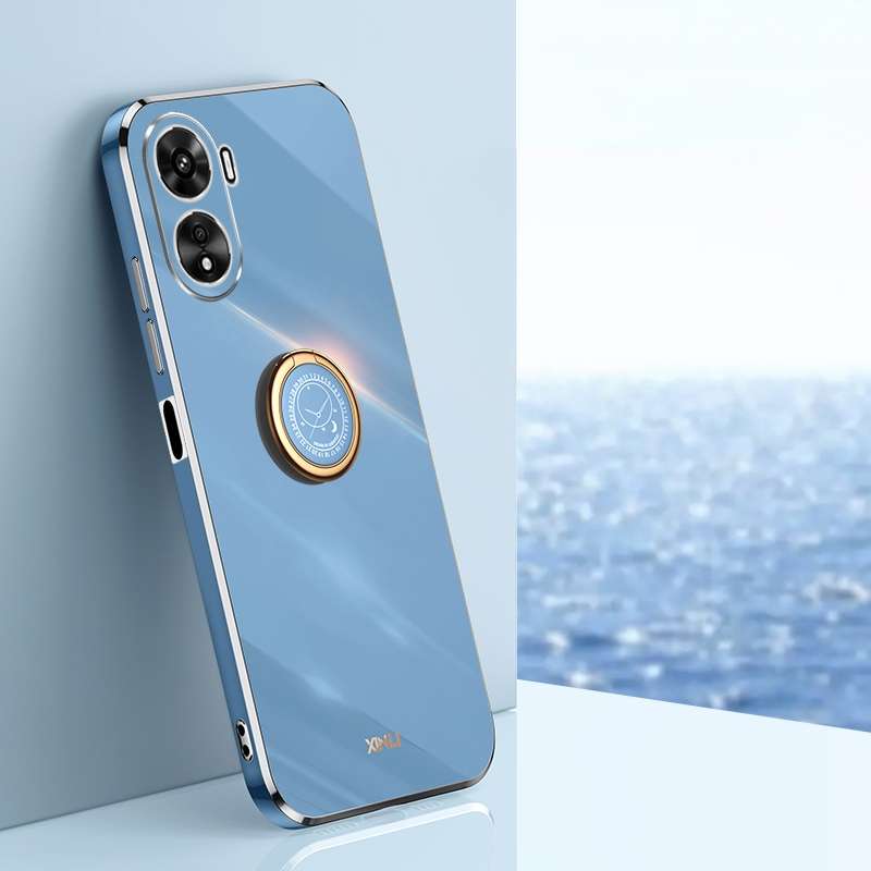 For vivo Y16 4G XINLI Straight Edge 6D Electroplate TPU Phone Case with Ring Holder(Mint Green)