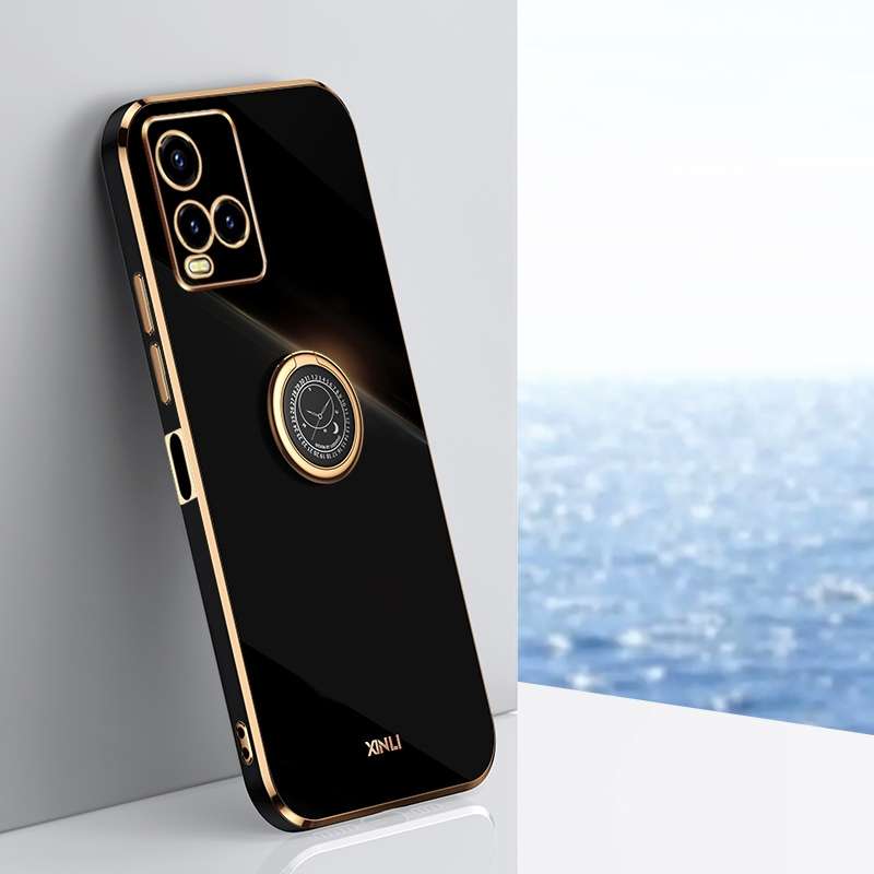 For vivo Y33s Global XINLI Straight Edge 6D Electroplate TPU Phone Case with Ring Holder(Cherry Purp