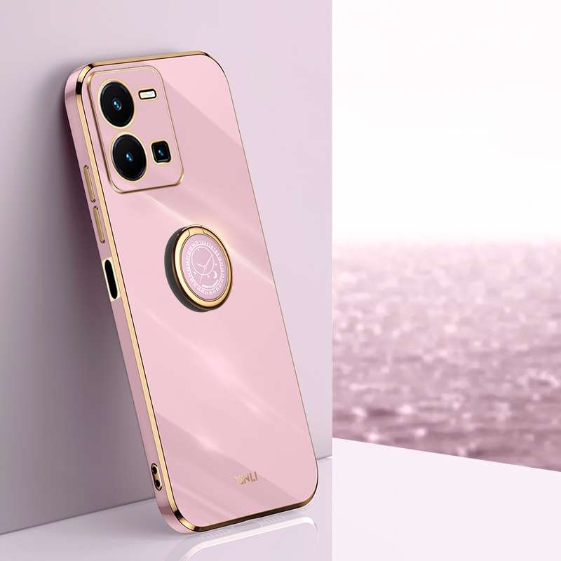 For vivo Y35 4G XINLI Straight Edge 6D Electroplate TPU Phone Case with Ring Holder(Mint Green)