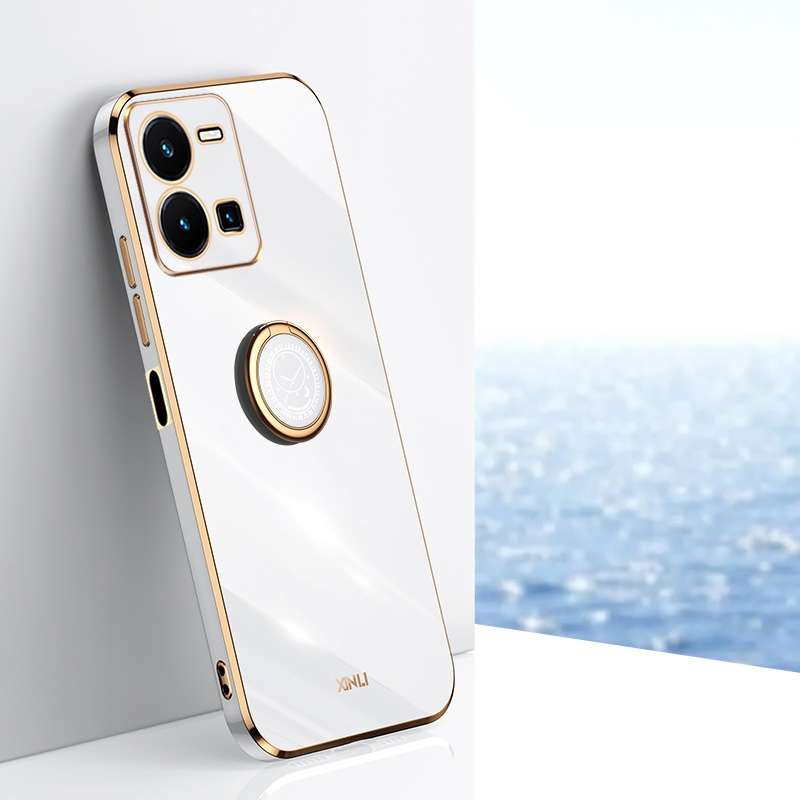 For vivo Y35 4G XINLI Straight Edge 6D Electroplate TPU Phone Case with Ring Holder(Mint Green)