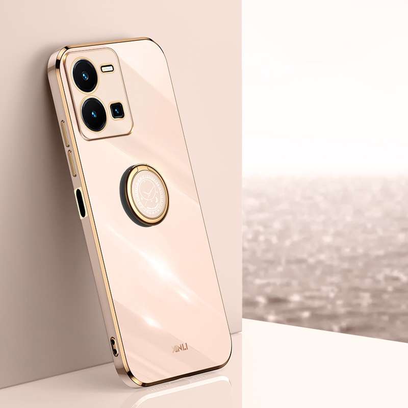 For vivo Y35 4G XINLI Straight Edge 6D Electroplate TPU Phone Case with Ring Holder(Mint Green)