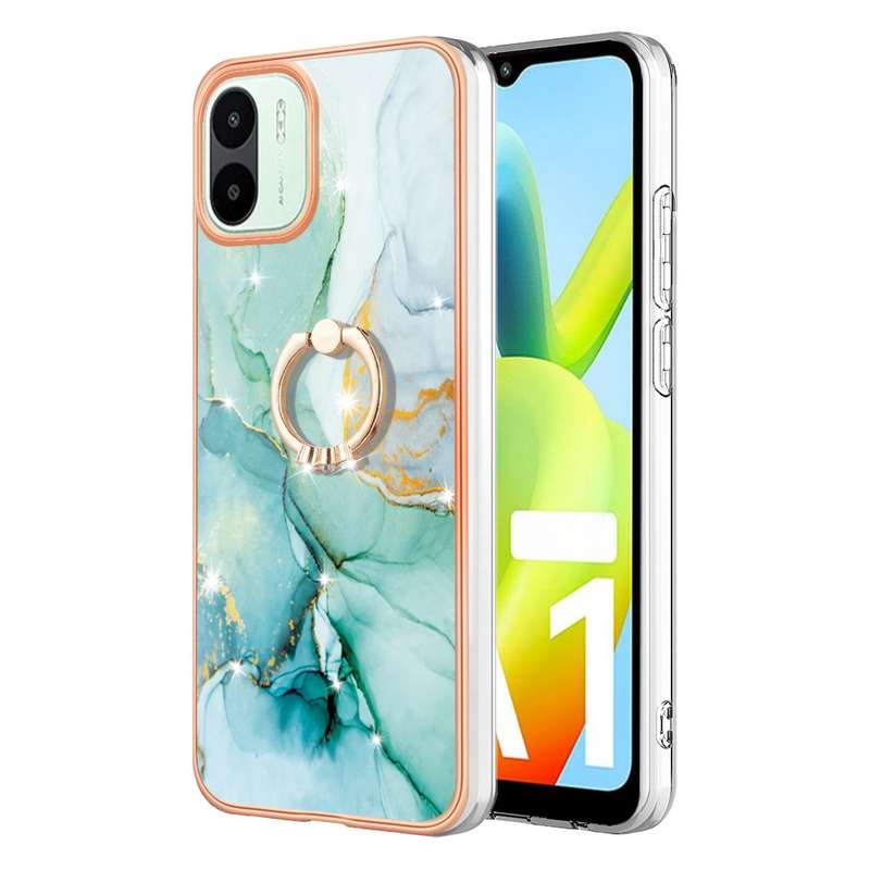 For Xiaomi Redmi A1 Electroplating Marble IMD Phone Case with Ring Holder(Purple 001)