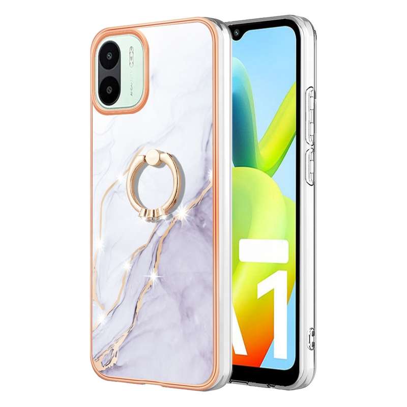 For Xiaomi Redmi A1 Electroplating Marble IMD Phone Case with Ring Holder(Purple 001)