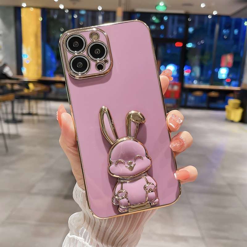 For iPhone XS Max Plating Rabbit Holder Phone Case(White)