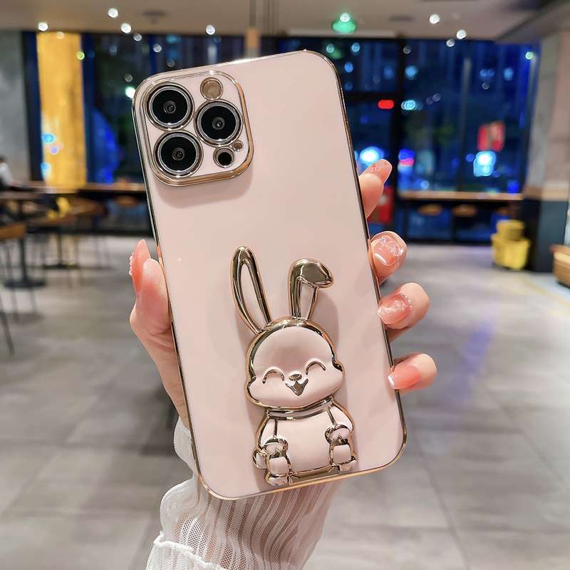 For iPhone XS Max Plating Rabbit Holder Phone Case(White)