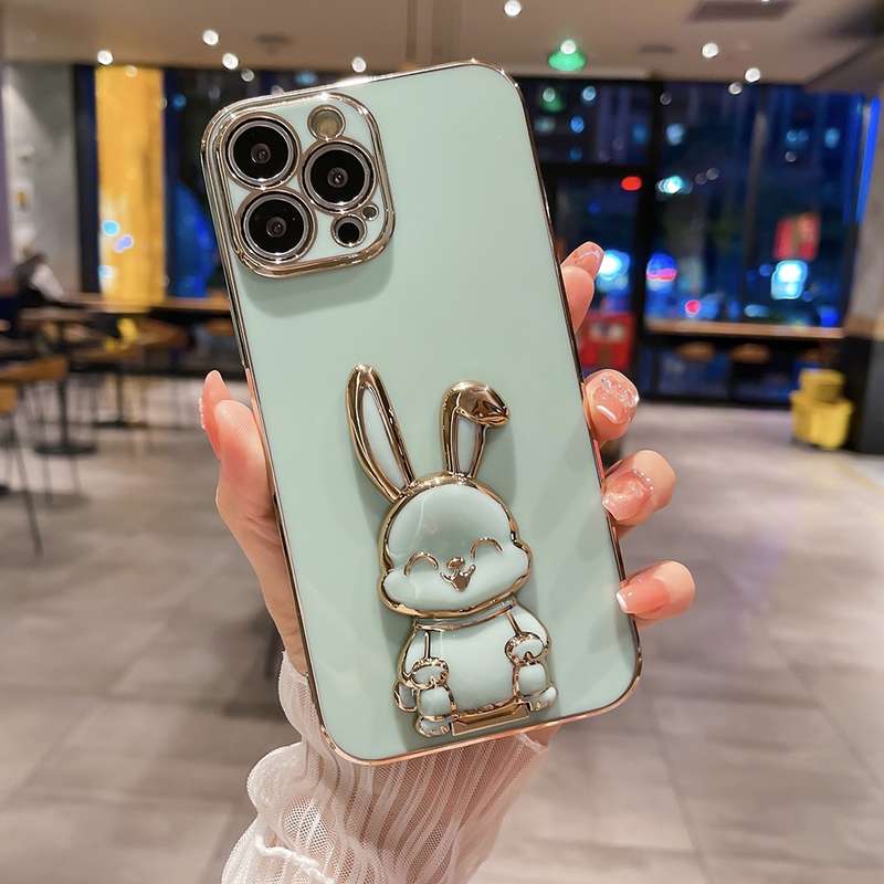 For iPhone XS Max Plating Rabbit Holder Phone Case(White)