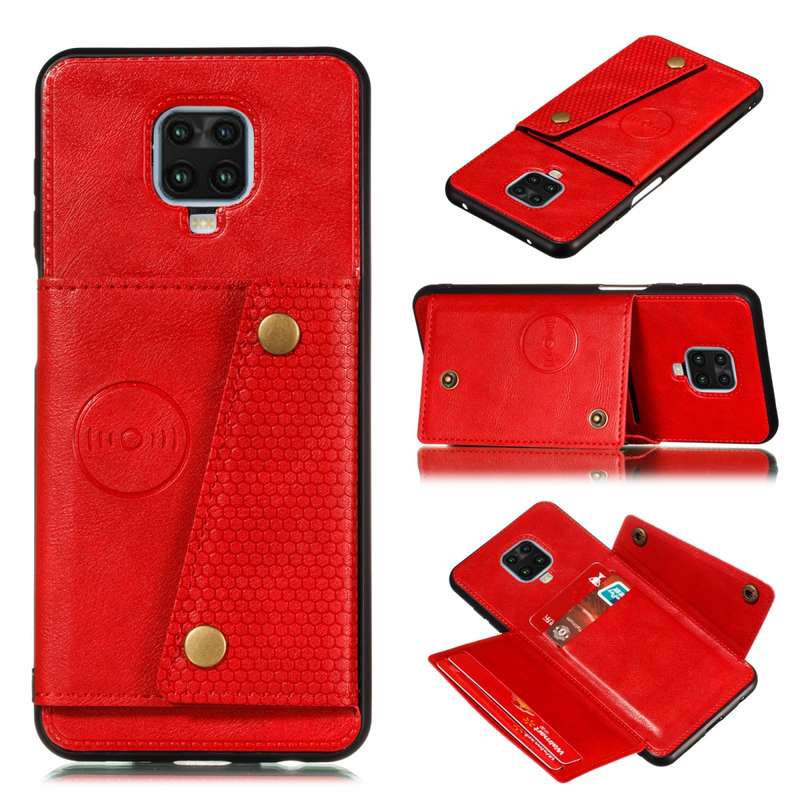 For Xiaomi Redmi Note 9 Pro PU + TPU Shockproof Magnetic Protective Case with Card Slots(Brown)