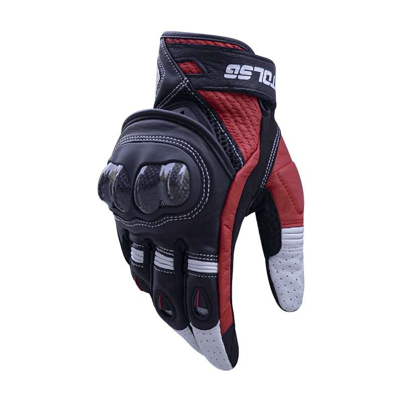 One Pair Genuine Leather Motorcycle Gloves with Carbon Fiber Hard Knuckle Touch Screen, Size:XL(Blac