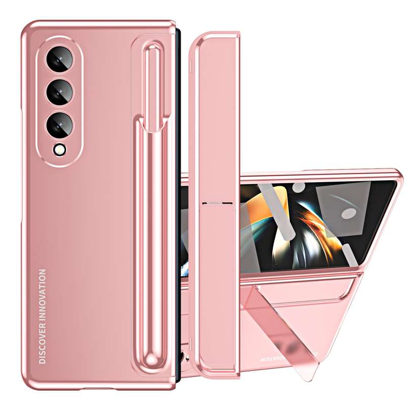 For Samsung Galaxy Z Fold4 2 in 1 Detachable PC Folding Phone Case with Holder & Pen Slot(Gold)