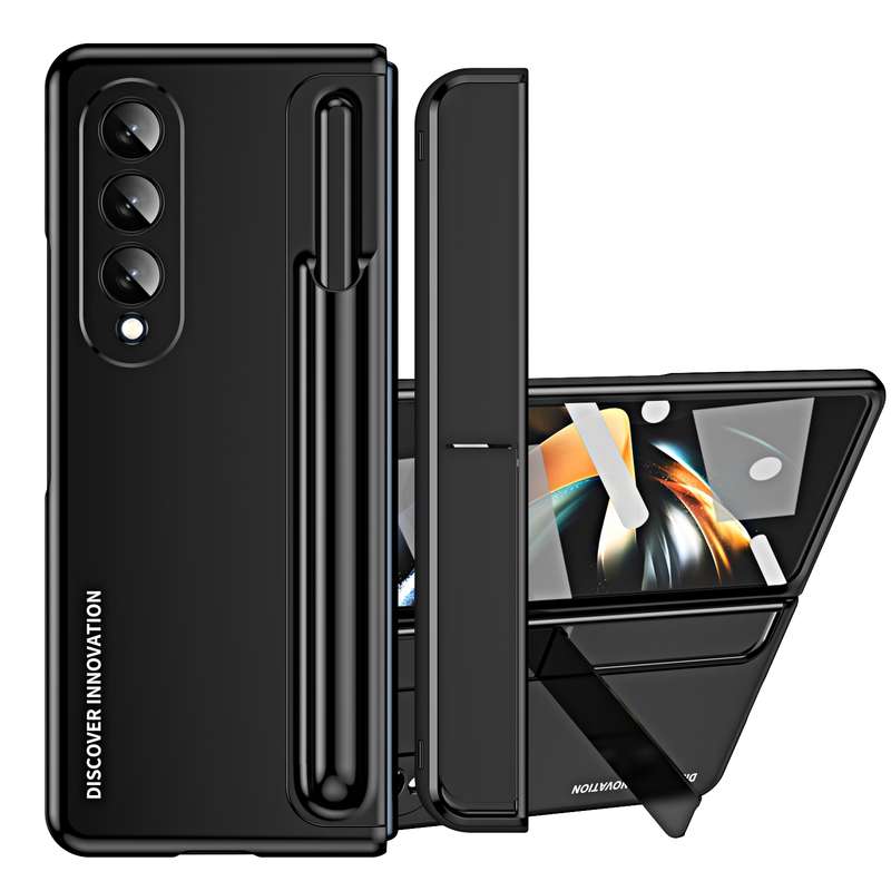 For Samsung Galaxy Z Fold4 2 in 1 Detachable PC Folding Phone Case with Holder & Pen Slot(Gold)