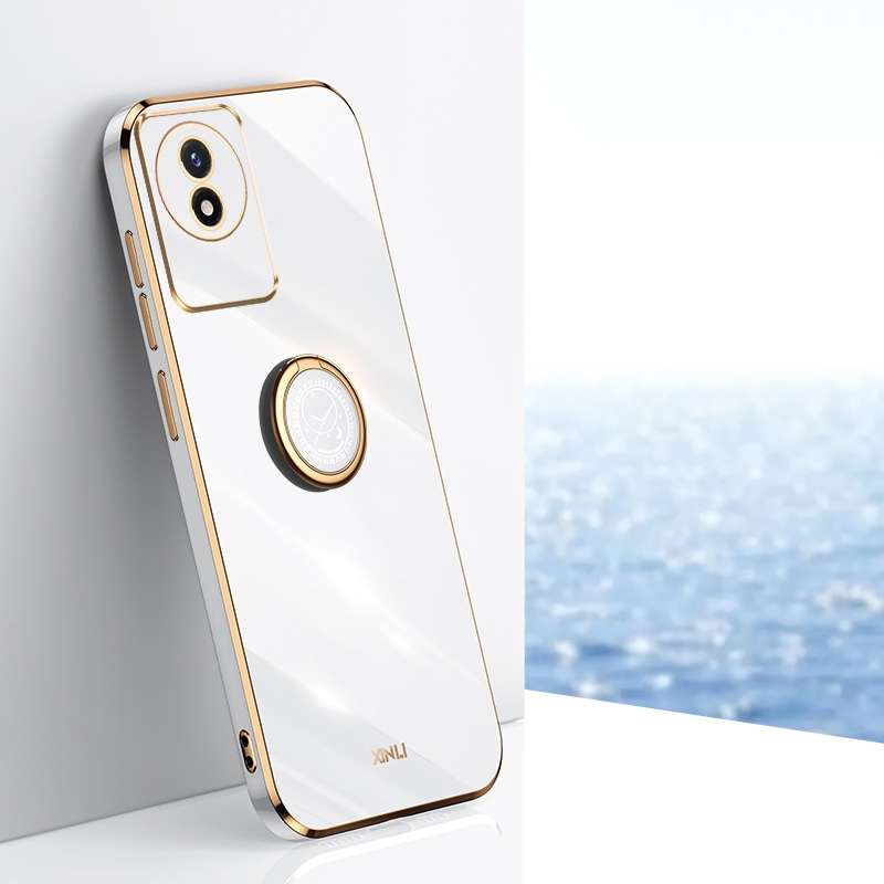 For vivo Y02 4G XINLI Straight Edge 6D Electroplate TPU Phone Case with Ring Holder(Cherry Purple)