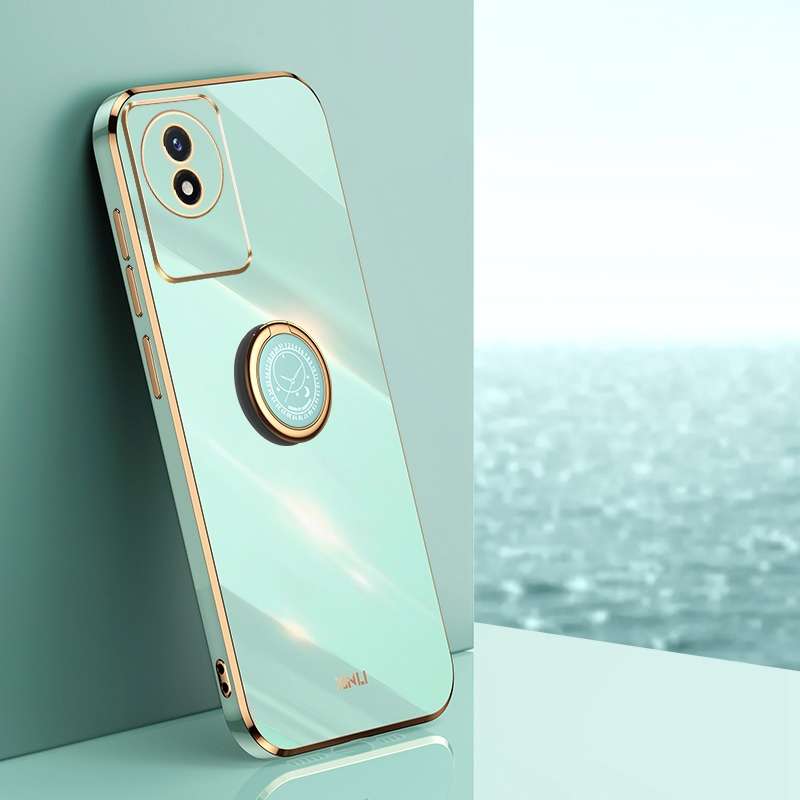 For vivo Y02 4G XINLI Straight Edge 6D Electroplate TPU Phone Case with Ring Holder(Cherry Purple)