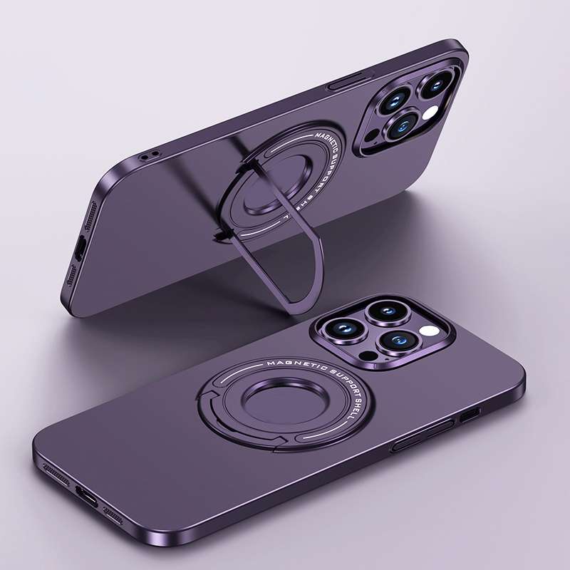 For iPhone 14 Pro Matte Magsafe Magnetic Phone Case with Trolley Holder(Black)