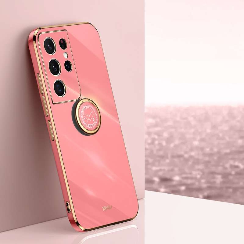 For Samsung Galaxy S21 Ultra 5G XINLI Straight Edge 6D Electroplate TPU Phone Case with Ring Holder(