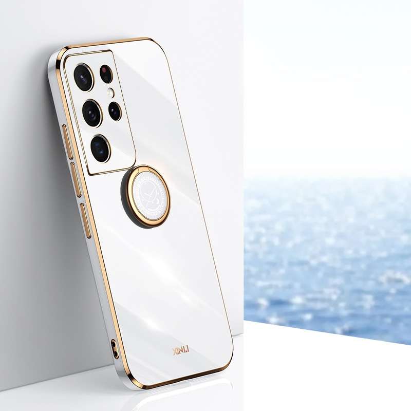 For Samsung Galaxy S21 Ultra 5G XINLI Straight Edge 6D Electroplate TPU Phone Case with Ring Holder(