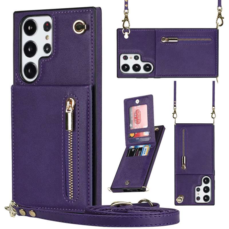 For Samsung Galaxy S23 Ultra 5G Cross-body Zipper Square TPU+PU Back Cover Case(Black)