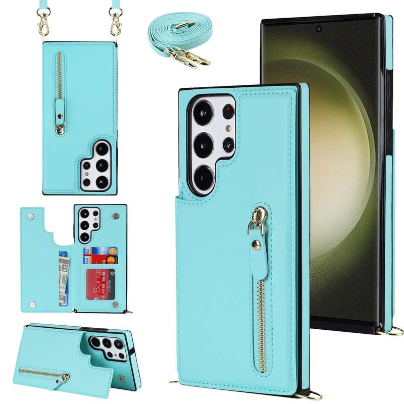 For Samsung Galaxy S23 Ultra 5G Cross-body Zipper Square Phone Case(Pink)