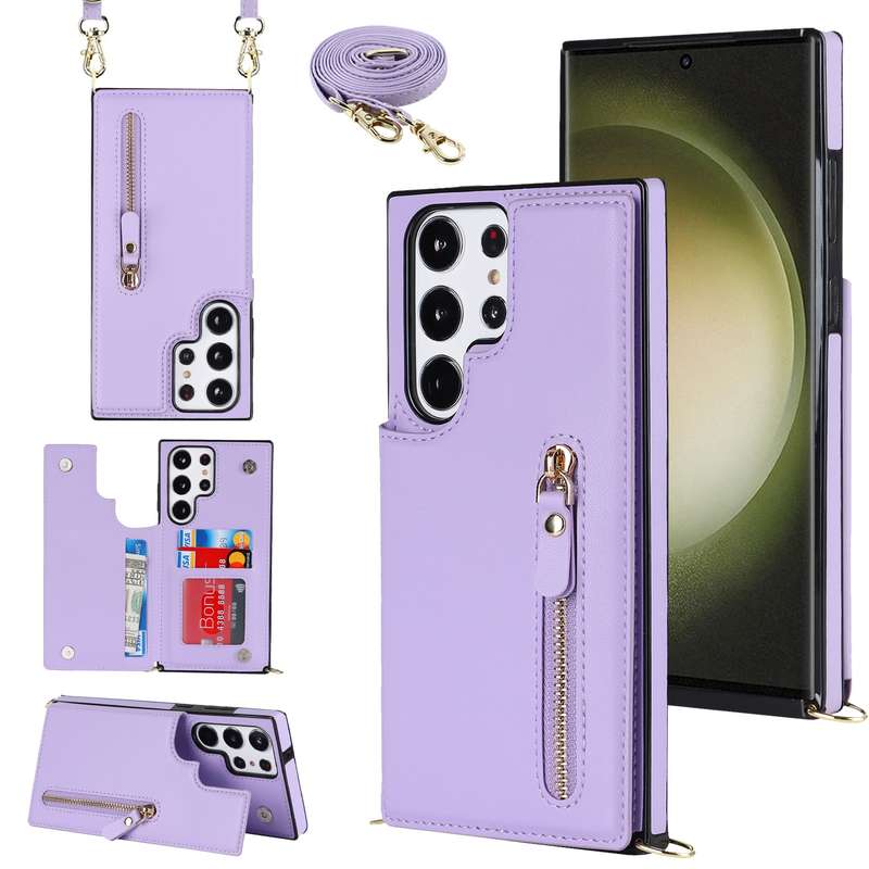 For Samsung Galaxy S23 Ultra 5G Cross-body Zipper Square Phone Case(Pink)