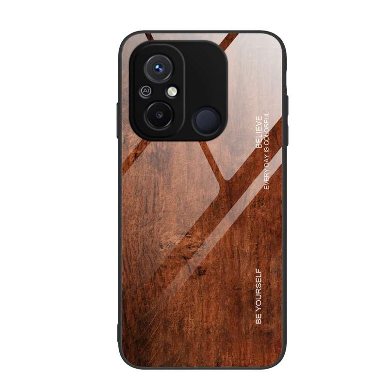 For Xiaomi Redmi 12C Wood Grain Glass Phone Case(Black)