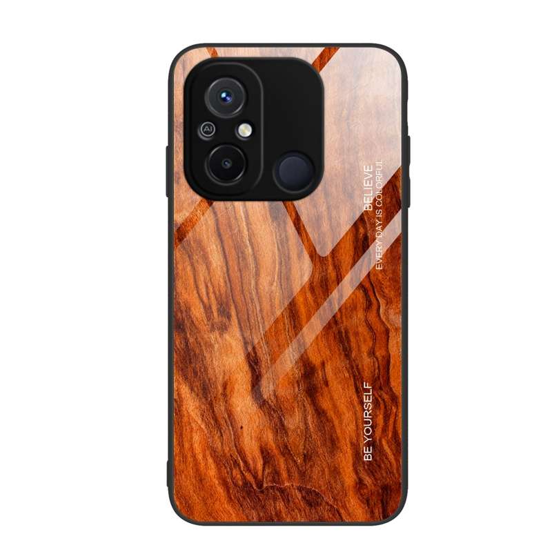 For Xiaomi Redmi 12C Wood Grain Glass Phone Case(Black)