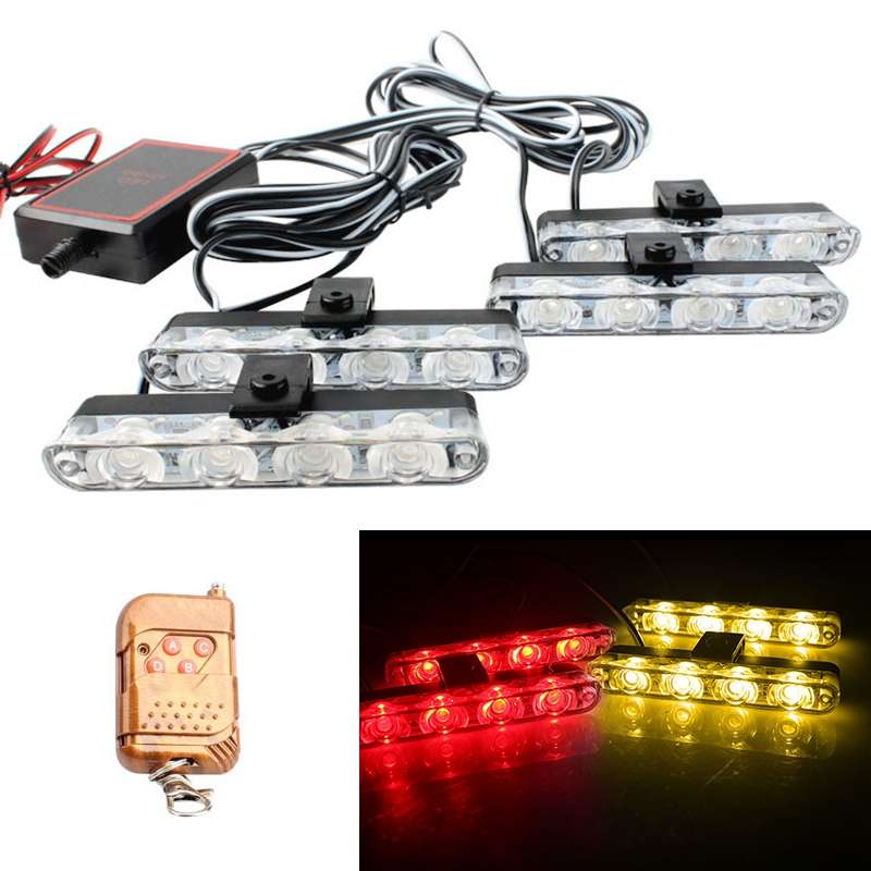 4 in 1 Car 16LEDs Grille Flash Lights Warning Lights with Wireless Remote Control(Blue)