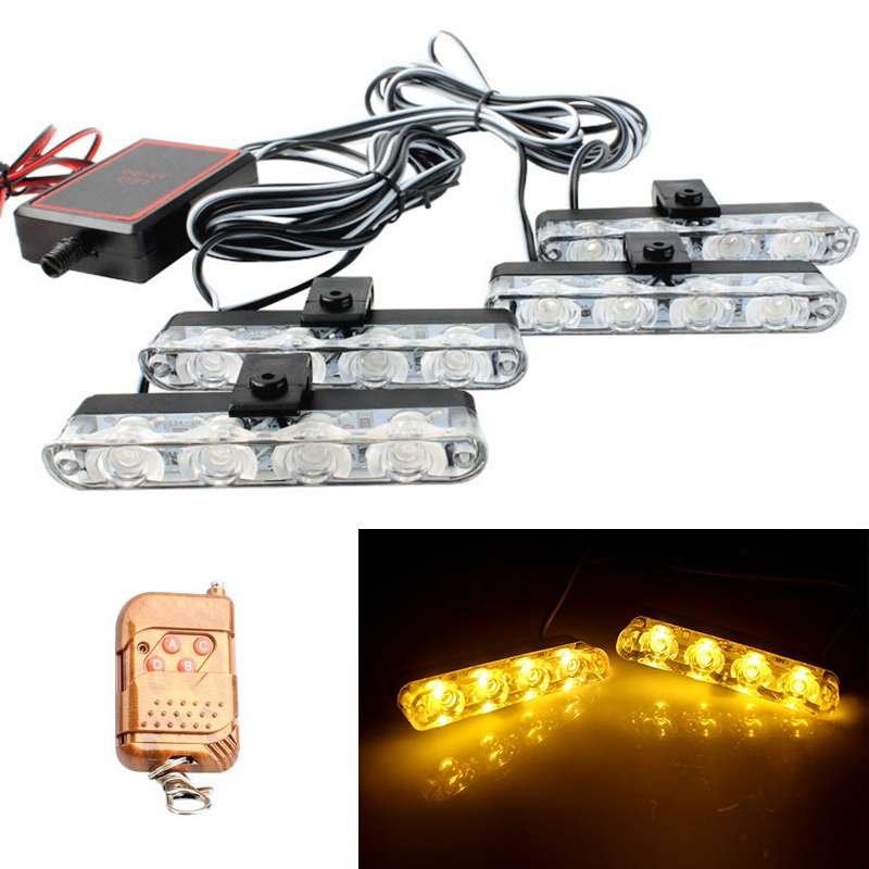 4 in 1 Car 16LEDs Grille Flash Lights Warning Lights with Wireless Remote Control(Blue)