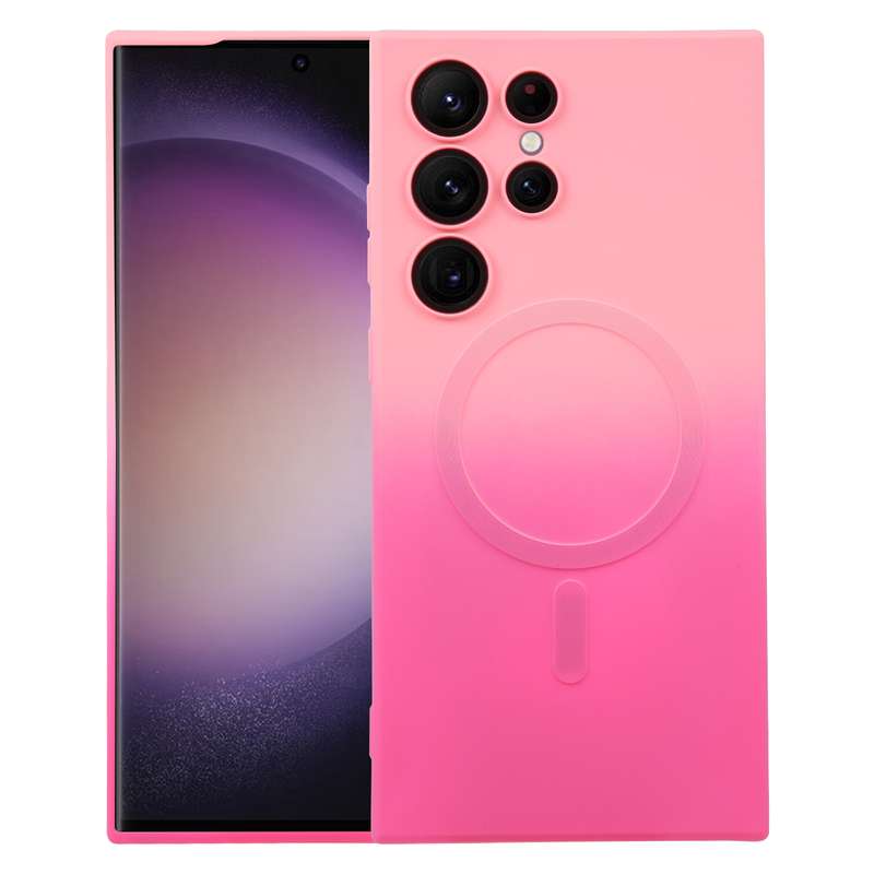For Samsung Galaxy S23 Ultra 5G Liquid TPU Silicone Gradient MagSafe Phone Case(Pink Red)