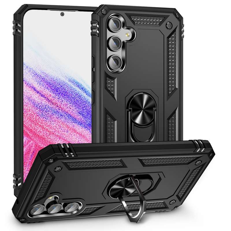 For Samsung Galaxy A54 Shockproof TPU + PC Phone Case with Holder(Black)