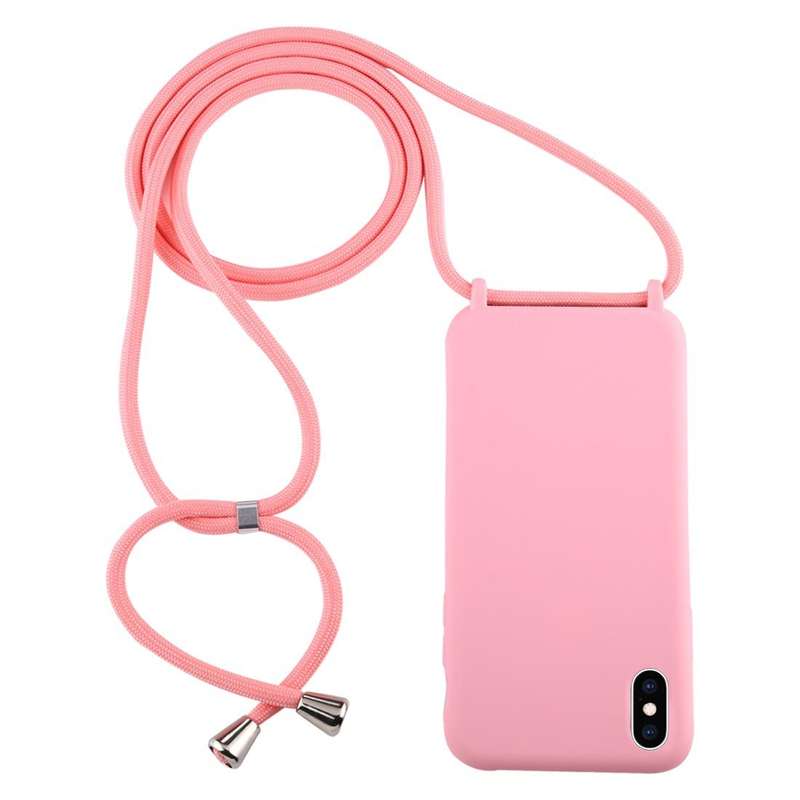For iPhone XS Max Candy Color TPU Protective Case with Lanyard(Pink)