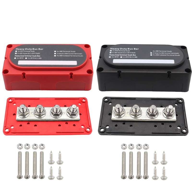 CP-3090 1 Pair 300A 48V 4-way M10 Terminal Busbar(Black + Red)