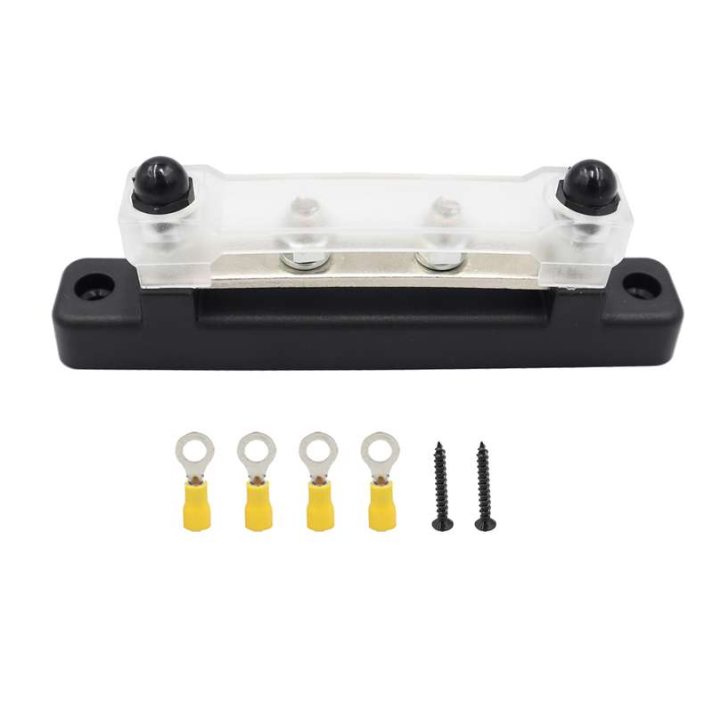 CP-3119 150A 12-48V RV Yacht Single-row 2-way Busbar with 4pcs Terminals(Black)