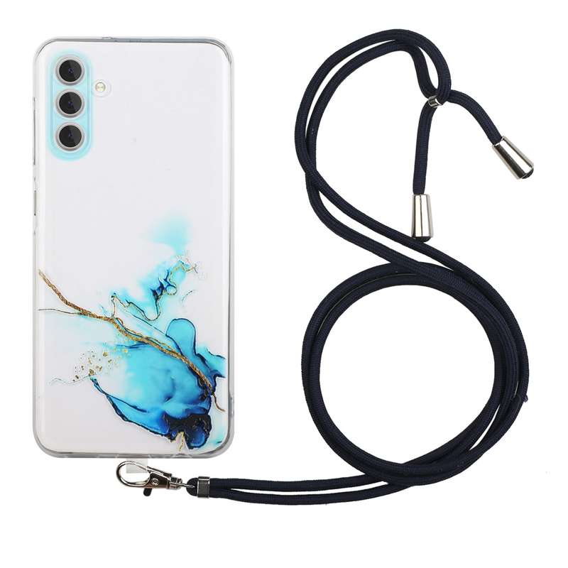 For Samsung Galaxy A54 5G Hollow Marble Pattern TPU Shockproof Phone Case with Neck Strap Rope(Yello