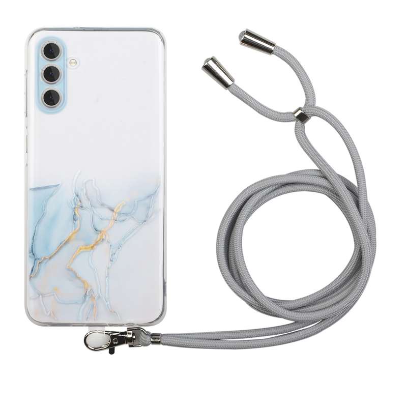 For Samsung Galaxy A54 5G Hollow Marble Pattern TPU Shockproof Phone Case with Neck Strap Rope(Yello