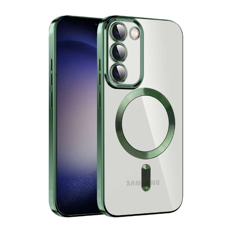 For Samsung Galaxy S23 5G CD Texture Plating TPU MagSafe Phone Case with Lens Film(Black)